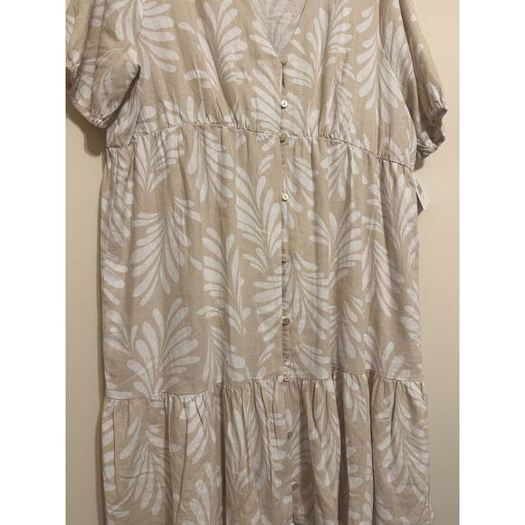 Ellen Tracy Tiered Linen Blend Dress - Linen Leaf Pattern - Picture 9 of 9